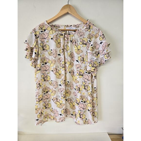 liz claiborne art To Wear floral flutter sleeve teacher blouse Sz Xxl - Picture 1 of 6